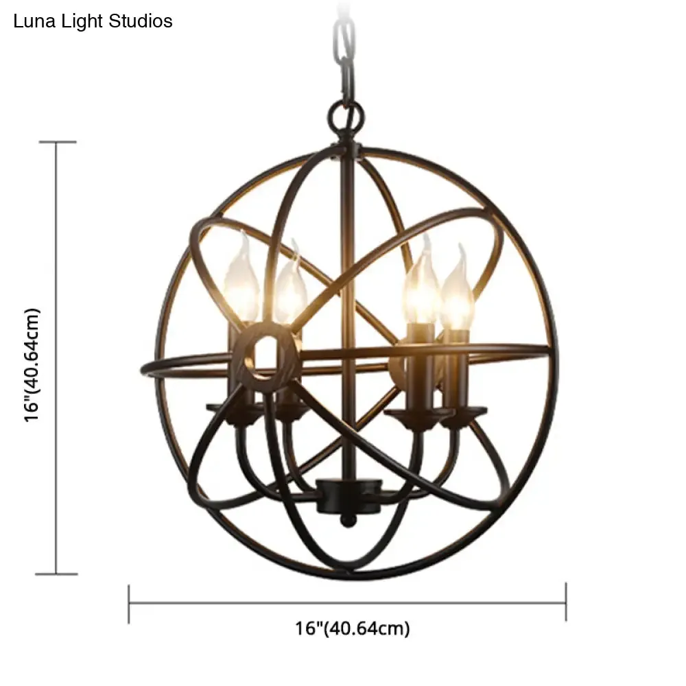 Industrial Metal Caged Pendant Chandelier with Interlinked Rings - 4 Lights for Living Room