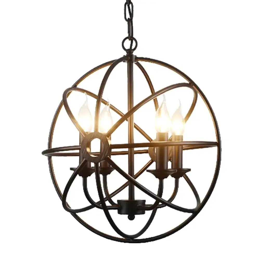 Industrial Metal Caged Pendant Chandelier with Interlinked Rings - 4 Lights for Living Room