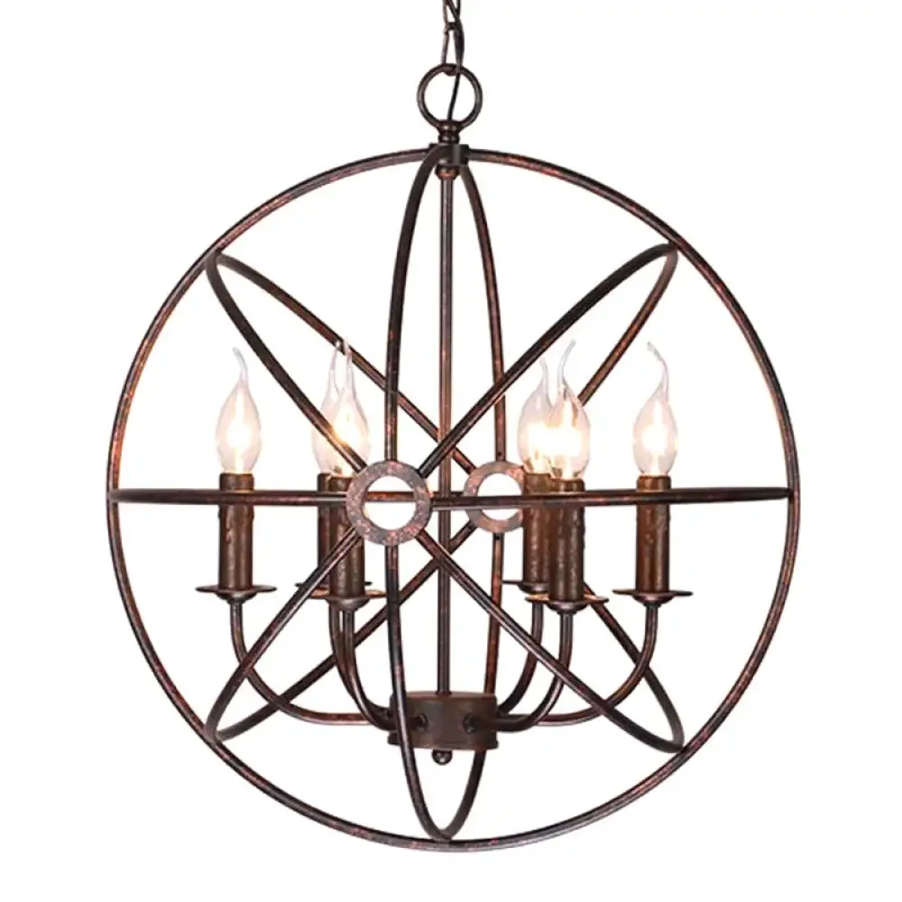 Industrial Metal Caged Pendant Chandelier with Interlinked Rings - 4 Lights for Living Room