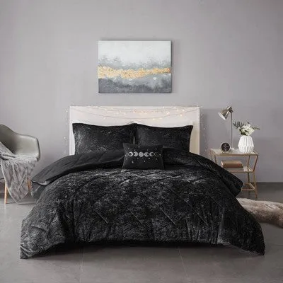 Intelligent Design 4pc Full/Queen Alyssa Velvet Comforter Set Black