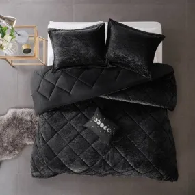 Intelligent Design 4pc Full/Queen Alyssa Velvet Comforter Set Black