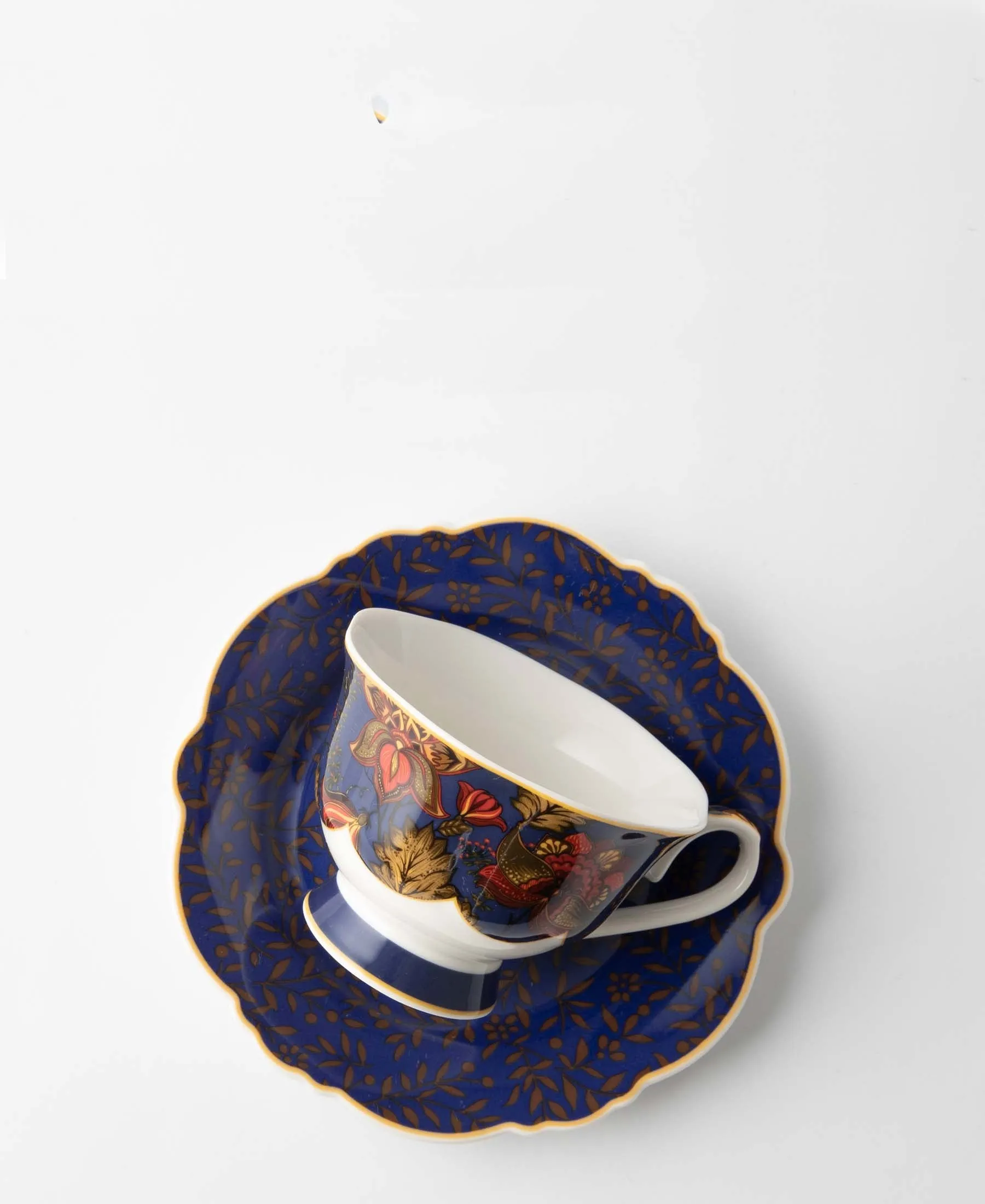 Jenna Clifford Blue Fern 150ml Cup & Saucer In Gift Box - Blue & Gold