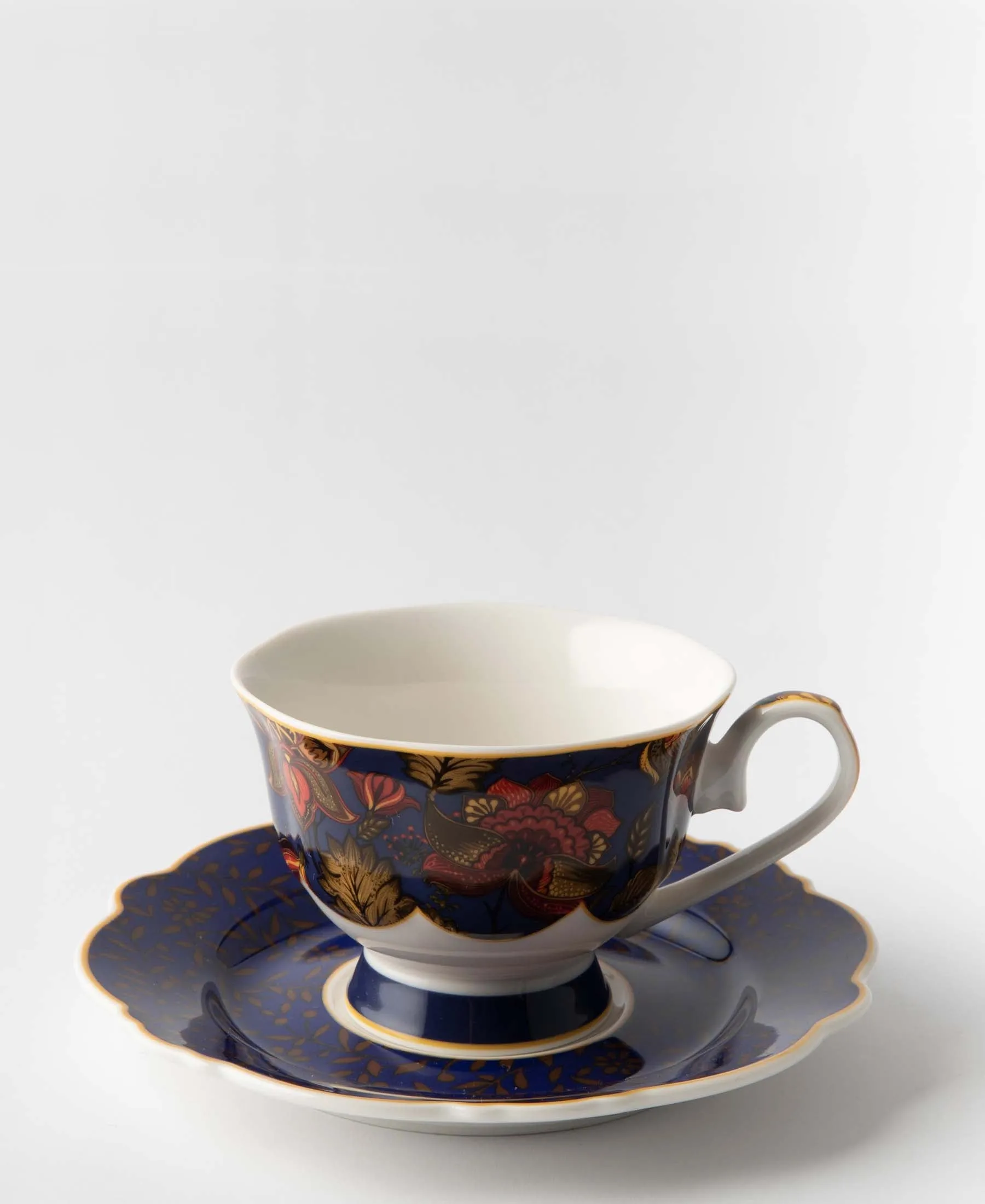 Jenna Clifford Blue Fern 150ml Cup & Saucer In Gift Box - Blue & Gold