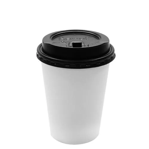 Karat 12oz White Paper Hot Cups and Black Enclosure Lids (90mm)