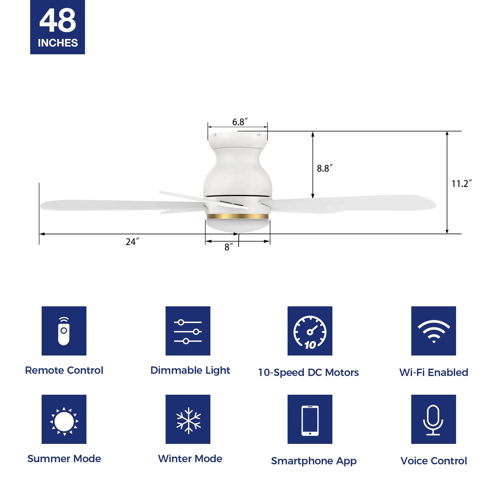 Kaze Low Profile Outdoor Smart Ceiling Fan with LED Light Remote 48"