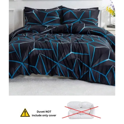 King Size 6 pieces, Black with Blue Geometric Design Duvet cover set.