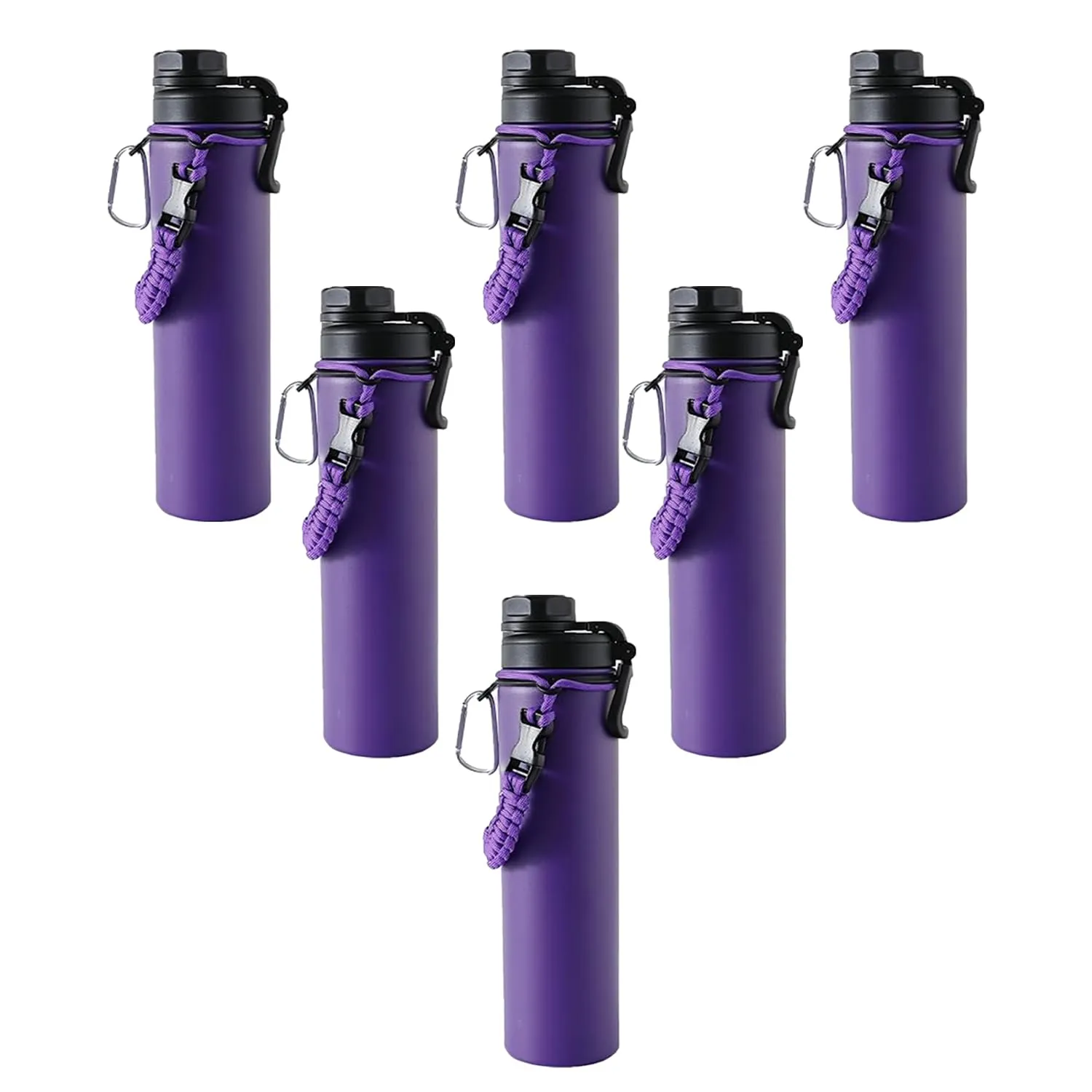 Kuber Industries Water Bottle | Steel Water Bottle for Daily Use | Vacuum Insulated Flask Water Bottle with Rope | Hot & Cold Water Bottle | 720 ML | LX-230602 | Pack of 6 | Purple