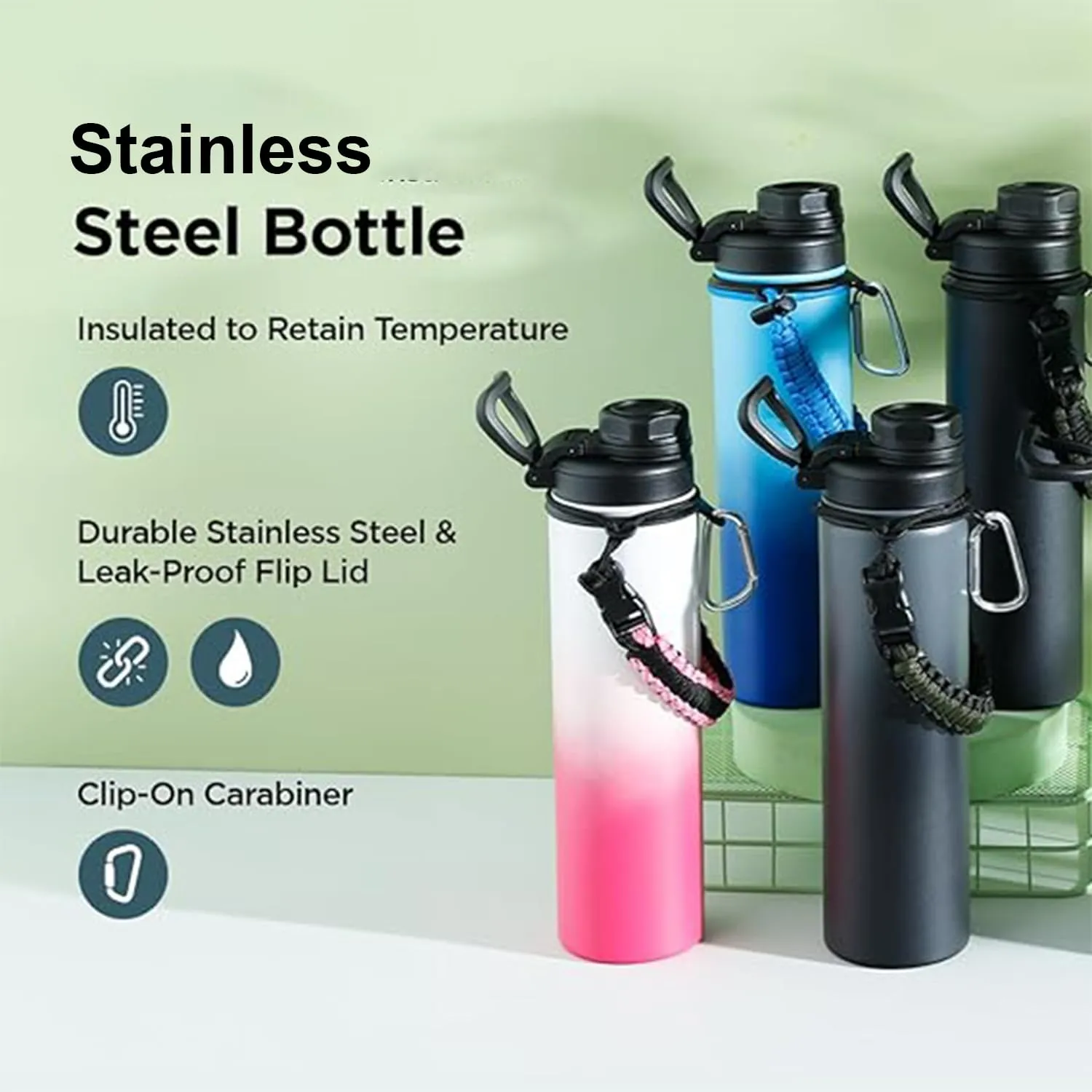 Kuber Industries Water Bottle | Steel Water Bottle for Daily Use | Vacuum Insulated Flask Water Bottle with Rope | Hot & Cold Water Bottle | 720 ML | LX-230602 | Pack of 6 | Purple