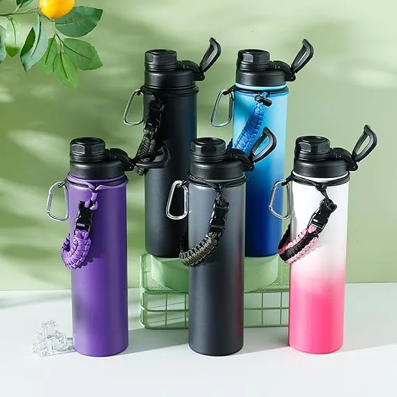 Kuber Industries Water Bottle | Steel Water Bottle for Daily Use | Vacuum Insulated Flask Water Bottle with Rope | Hot & Cold Water Bottle | 720 ML | LX-230602 | Pack of 6 | Purple