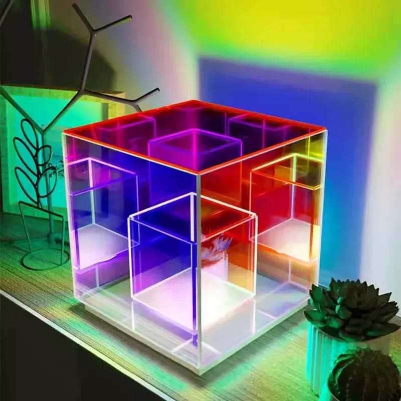 LED 3D Pyramid or  Cube Night Light RGB Dimmable Ambient Light Rechargeable Lamp.