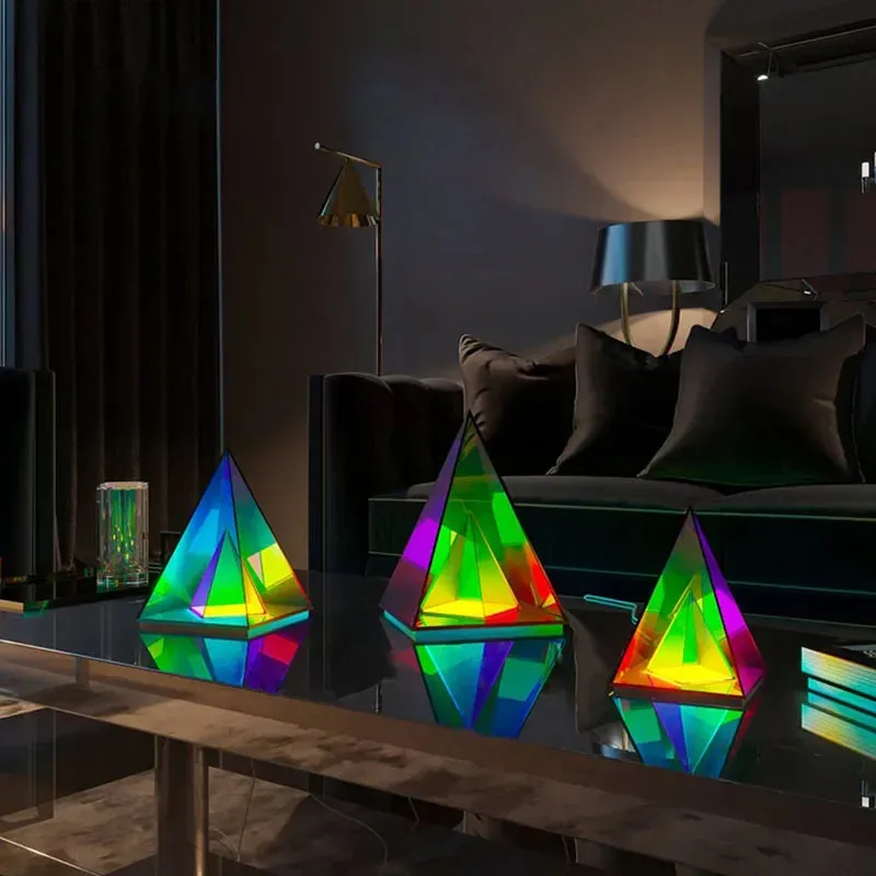 LED 3D Pyramid or  Cube Night Light RGB Dimmable Ambient Light Rechargeable Lamp.