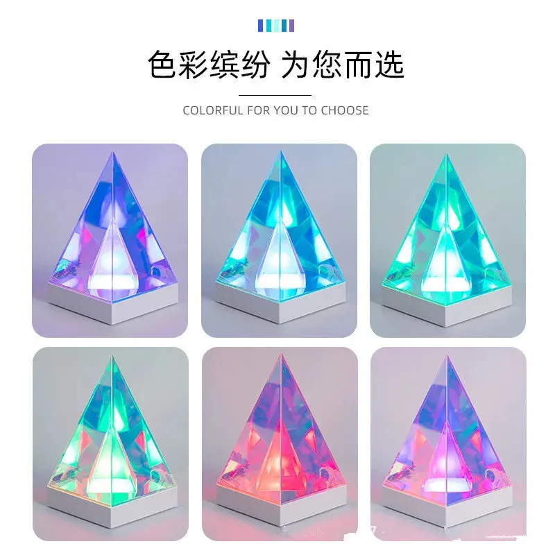 LED 3D Pyramid or  Cube Night Light RGB Dimmable Ambient Light Rechargeable Lamp.