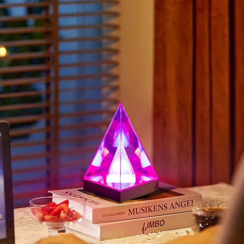 LED 3D Pyramid or  Cube Night Light RGB Dimmable Ambient Light Rechargeable Lamp.