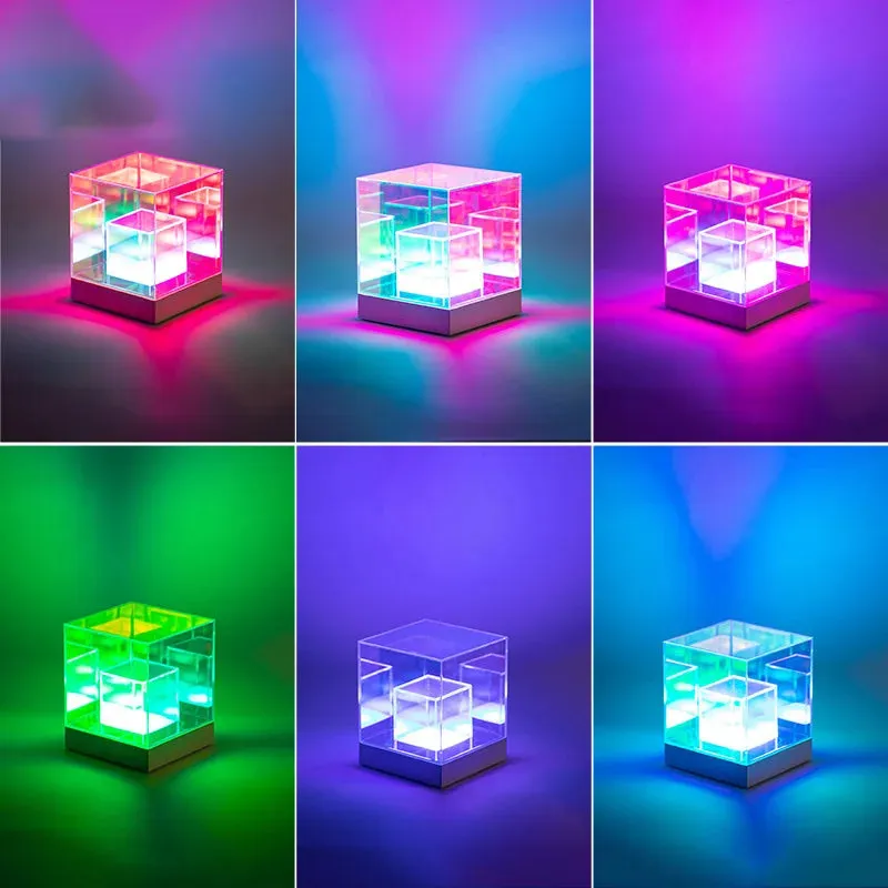 LED 3D Pyramid or  Cube Night Light RGB Dimmable Ambient Light Rechargeable Lamp.