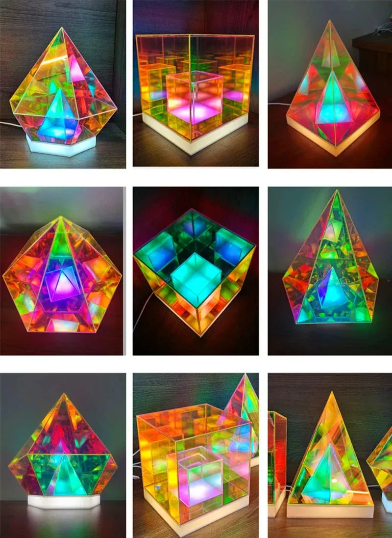 LED 3D Pyramid or  Cube Night Light RGB Dimmable Ambient Light Rechargeable Lamp.