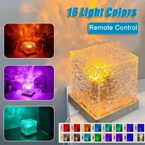 LED Water Ripple Ambient Night Light, 16 Colors, USB Rotating Projection Crystal Table Lamp, RGB Dimmable, Suitable for Home Decor