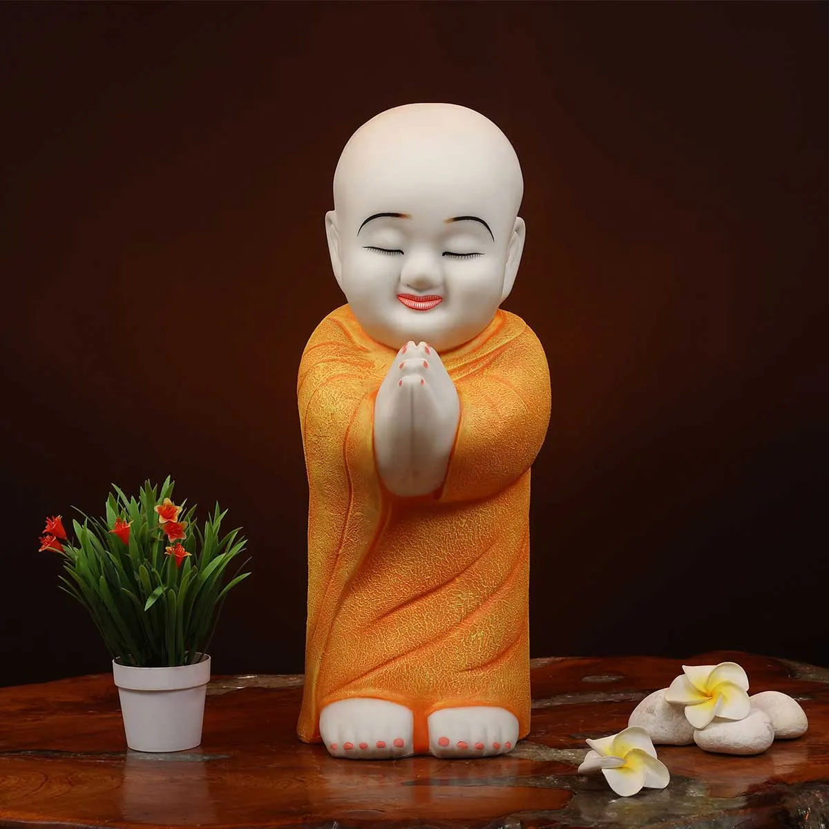 Lord Namaste Monk Made of Marble Dust - 7.5 x 9.5 x 22 Inch, 4 Kg