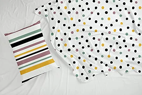 Loreto 100% Cotton Bedsheet for Double Bed with Two Pillow Covers, Lemon Drops with Black Polka Dots, Soft & Breathable 144 TC Fabric