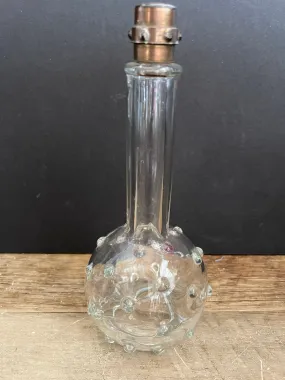 <€€ Vintage Perfume Bottle Clear Glass Hobnail Vase Decor Brass Lid