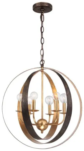 LUNA 6 LIGHT SPHERE LARGE CHANDELIER, ENGLISH BRONZE AND ANTIQUE GOLD