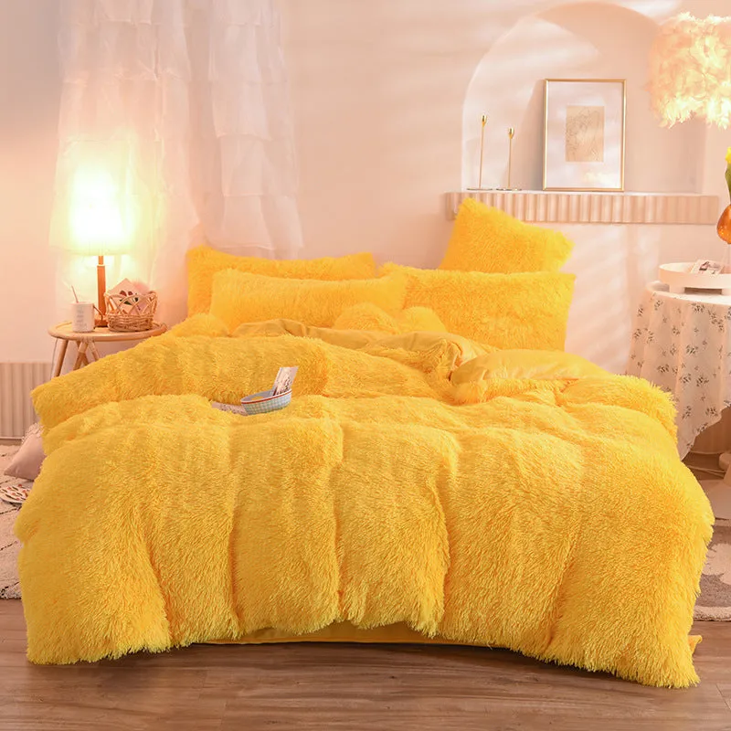 Luxury Thick Fleece Duvet Cover Queen King Winter Warm Bed Quilt Cover Pillowcase Fluffy Plush Shaggy Bedclothes Bedding Set Winter Body Keep Warm