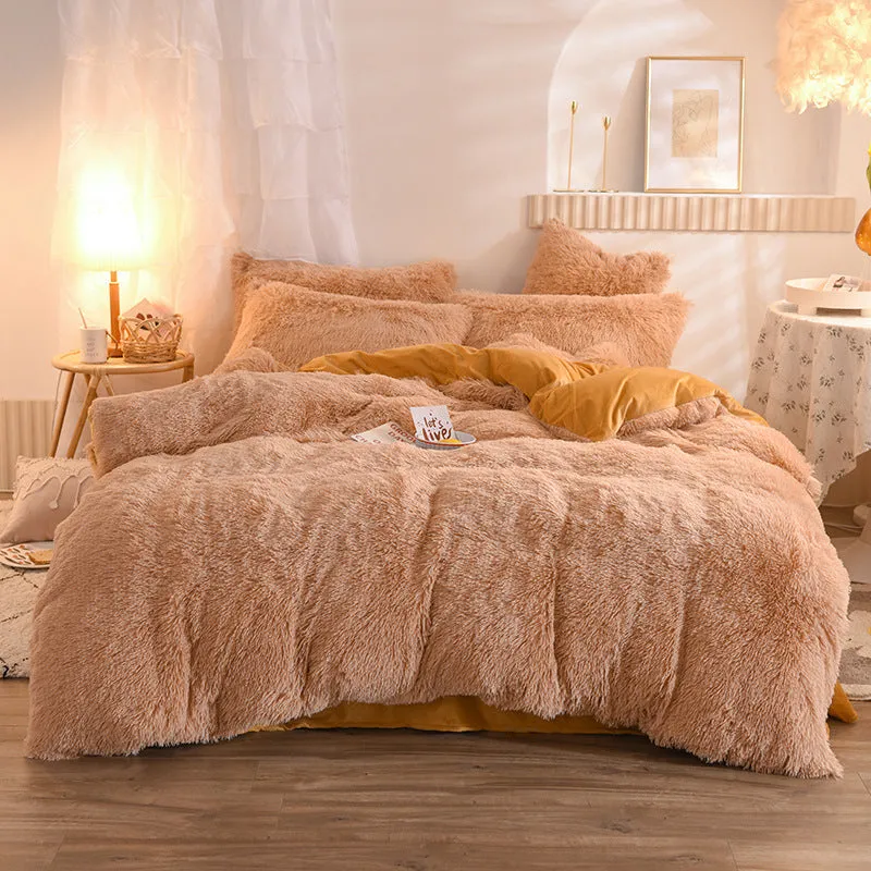 Luxury Thick Fleece Duvet Cover Queen King Winter Warm Bed Quilt Cover Pillowcase Fluffy Plush Shaggy Bedclothes Bedding Set Winter Body Keep Warm