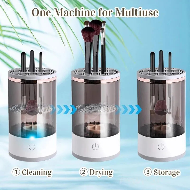 Makeup Brush Cleaner - 3 In 1 Automatic Cosmetic Brush Cleaning Machine with Spinning Brush Clean Mat - USB Charging, Fits All Sizes