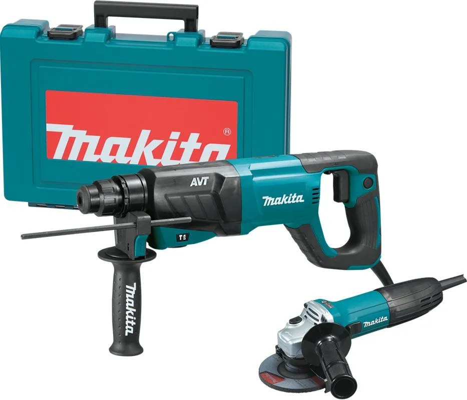 Makita (HR2641X1) 1" SDS‑PLUS AVT® Rotary Hammer (D‑handle) and 4‑1/2" Angle Grinder