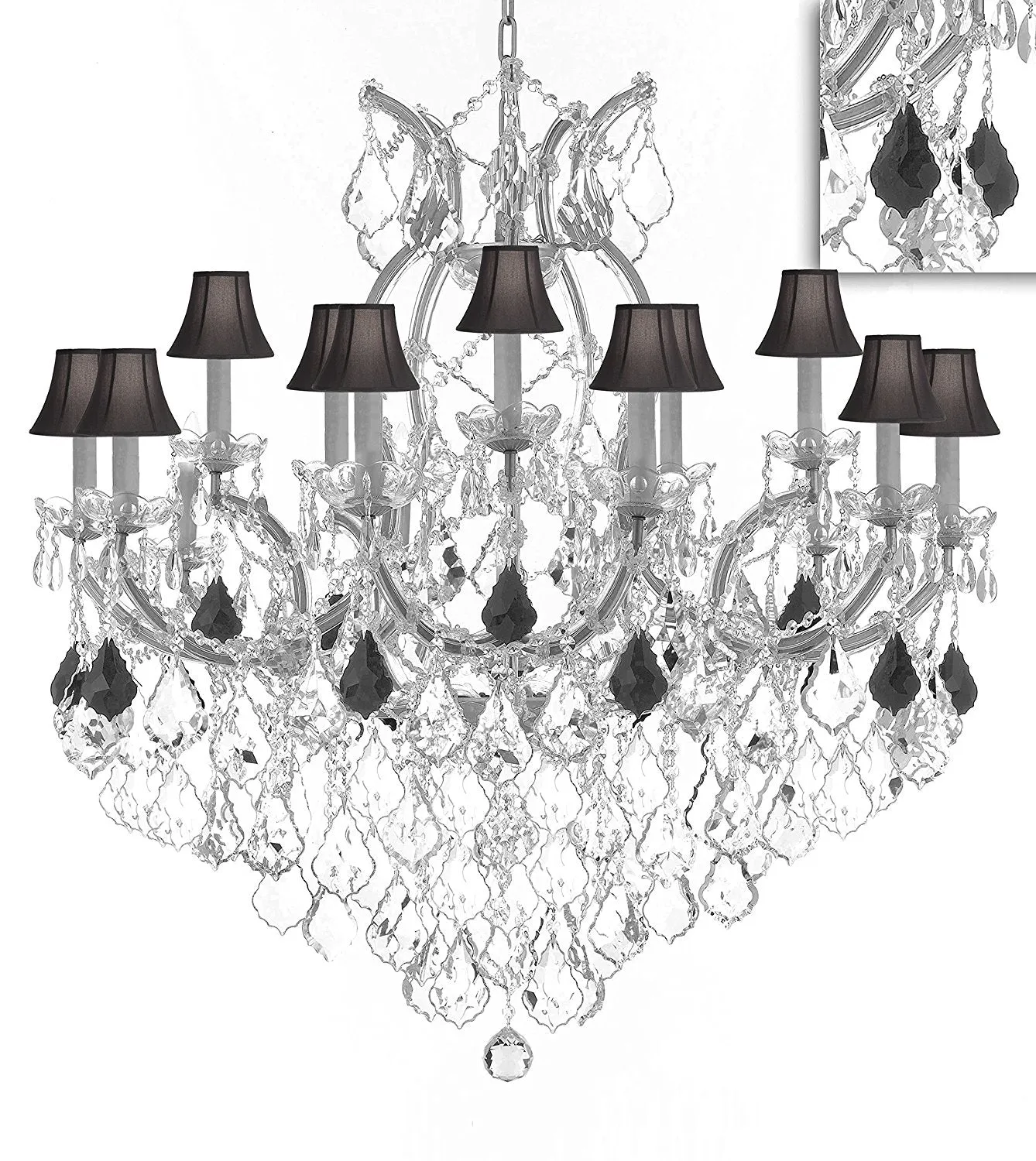 Maria Theresa Chandelier Crystal Lighting Chandeliers Lights Fixture Pendant Ceiling Lamp for Dining room, Entryway , Living room H38" XW37" - Dressed with Jet Black Crystals and Black Shades - A83-B97/BLACKSHADES/SILVER/21510/15 1