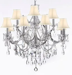 Maria Theresa Chandelier Lighting Crystal Chandeliers H30 "X W28" Trimmed With Spectra (Tm) Crystal - Reliable Crystal Quality By Swarovski Chrome Finish With Shades - J10-Scwhite/Chrome/26049/12 1Sw