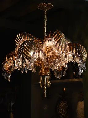 Mid-century gilded bronze palm frond chandelier