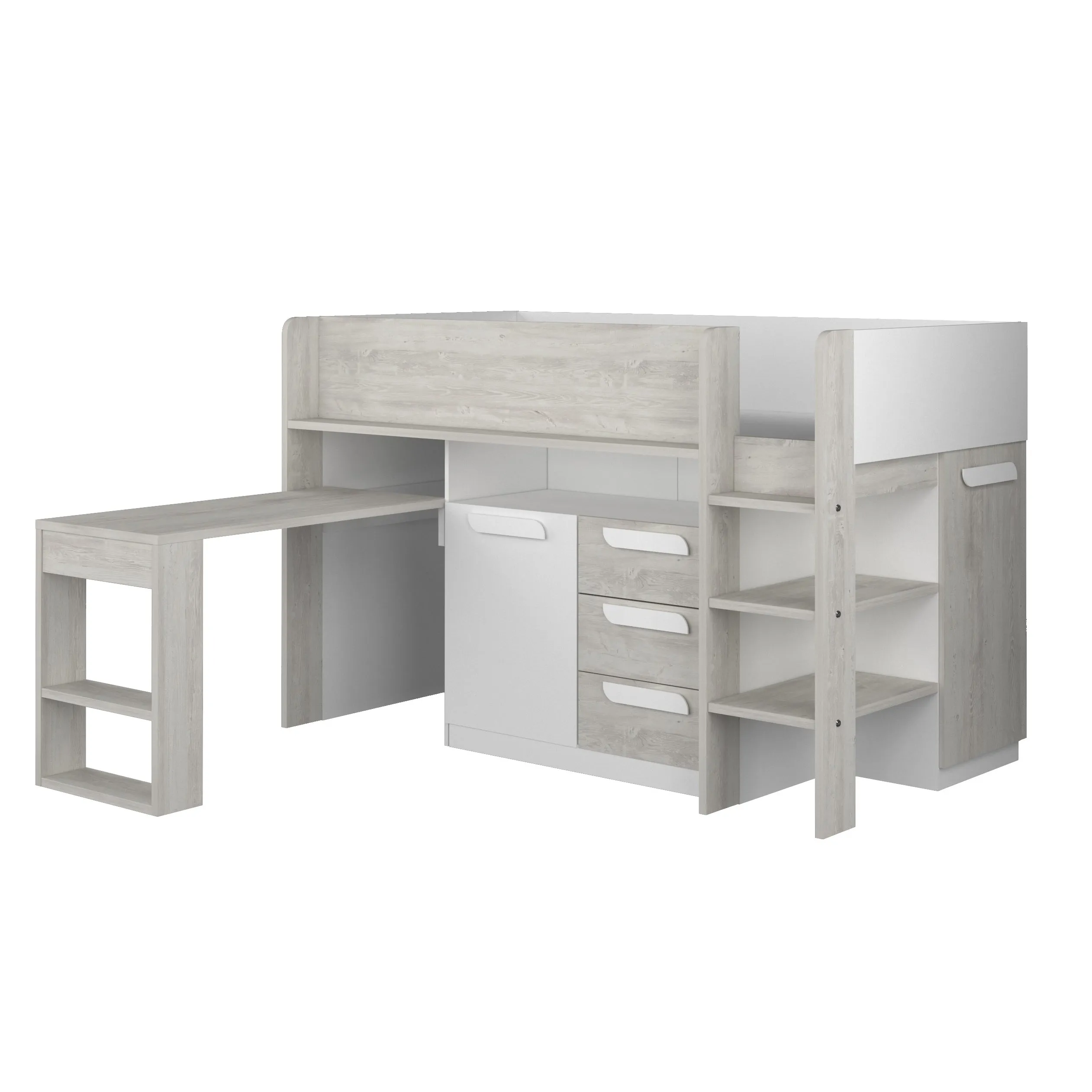 Midsleeper Bed with Desk & Storage, Trasman White Girona