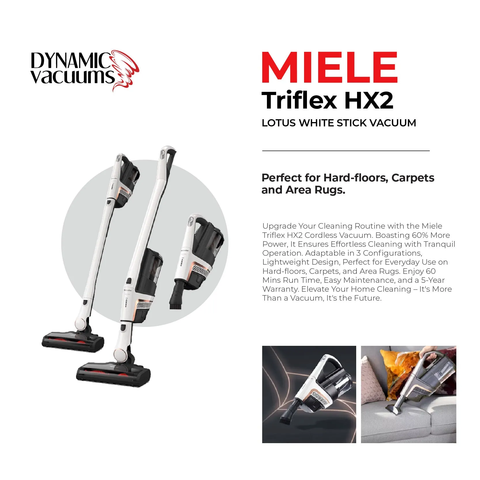 Miele Triflex HX2 Lotus White Stick Vacuum