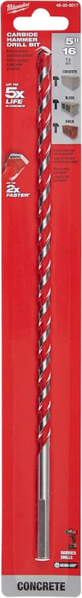 Milwaukee 48-20-9017 Drill Bit, 5/16 in Dia, 12 in OAL, Wide Flute, 5/16 in Dia Shank, 3-Flat Shank :CD: QUANTITY: 1