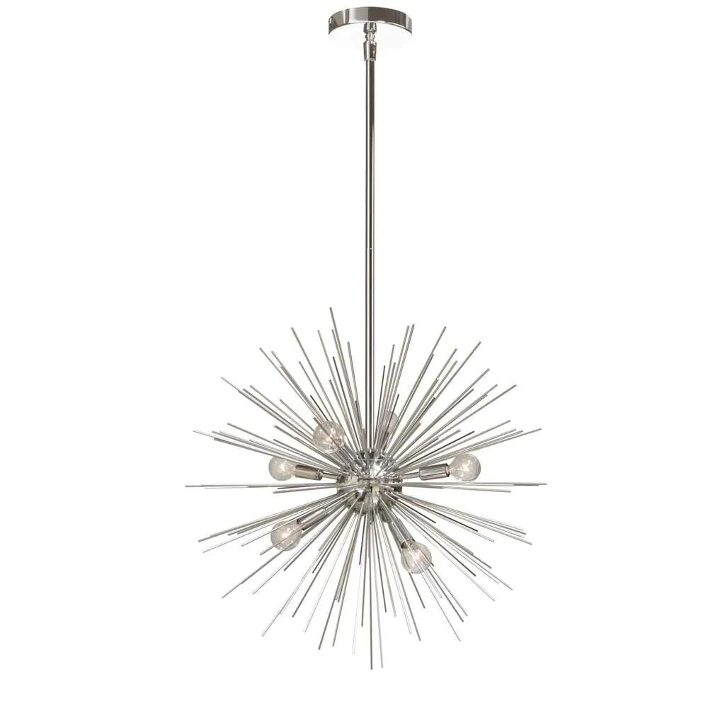 Modern Contemporary Mid Century Biophilic Silver & Polished Chrome Finish Pendant