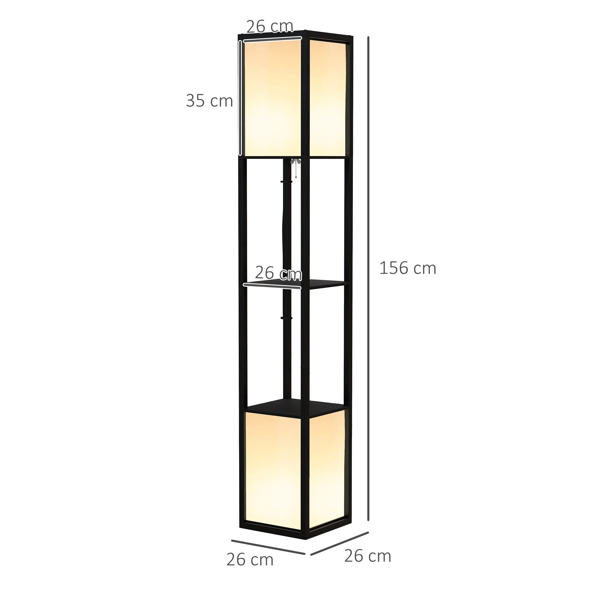 Modern Shelf Floor Lamp with Dual Ambient Light, Standing Lamp Living Room, Bedroom, 156cm, Black