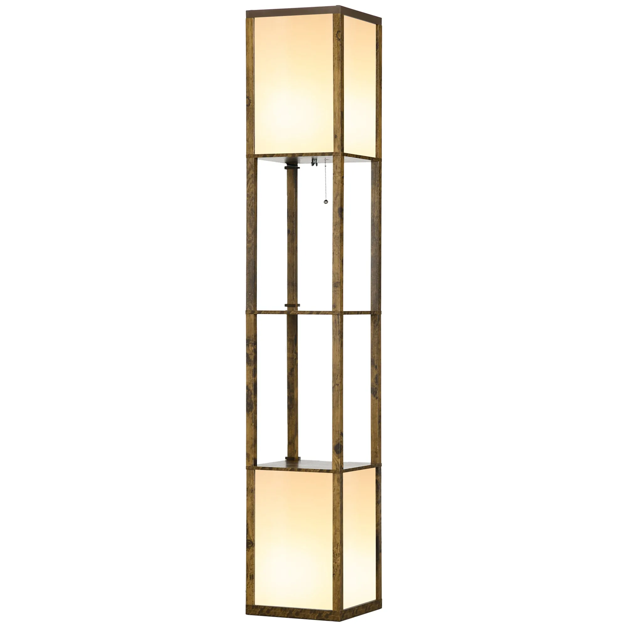 Modern Shelf Floor Lamp with Dual Ambient Light, Standing Lamp Living Room, Bedroom, 156cm, Brown