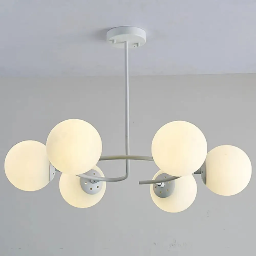 Modern White Glass Sphere Chandelier for Bedroom - Stylish Suspension Lighting Fixture