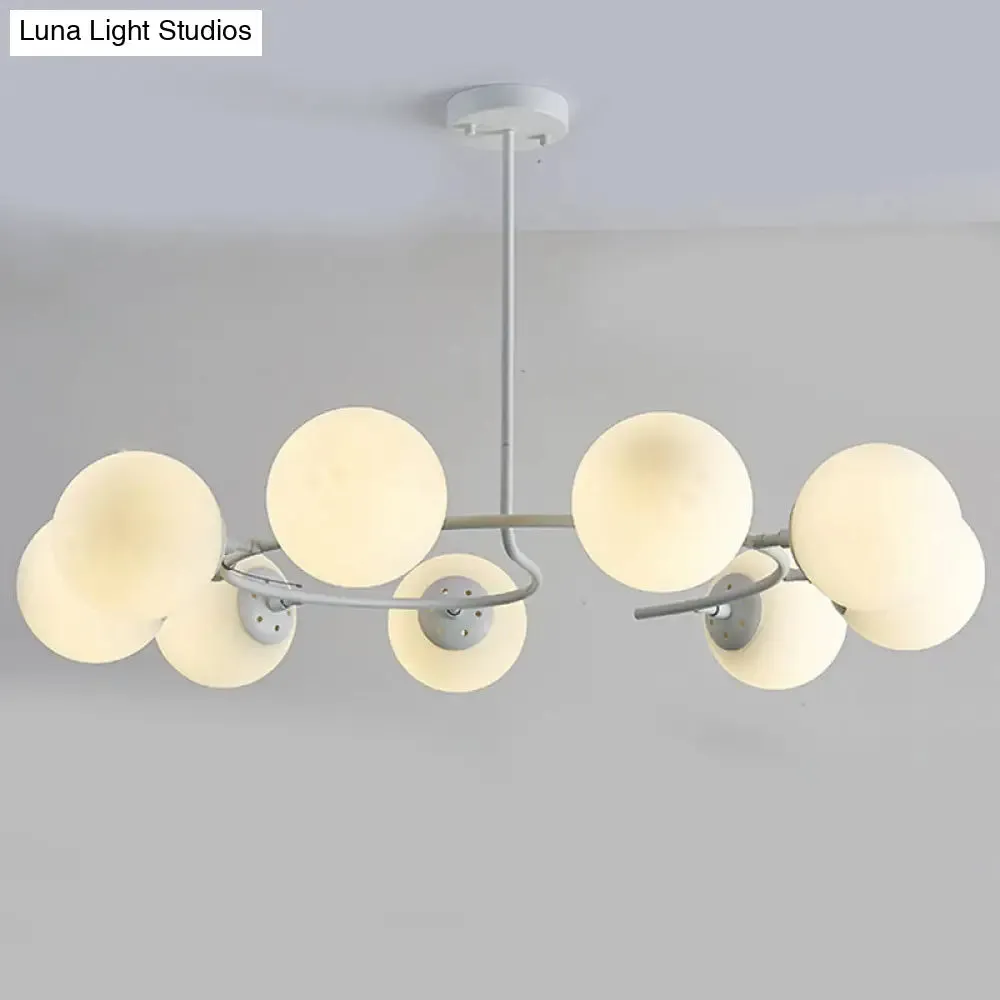 Modern White Glass Sphere Chandelier for Bedroom - Stylish Suspension Lighting Fixture