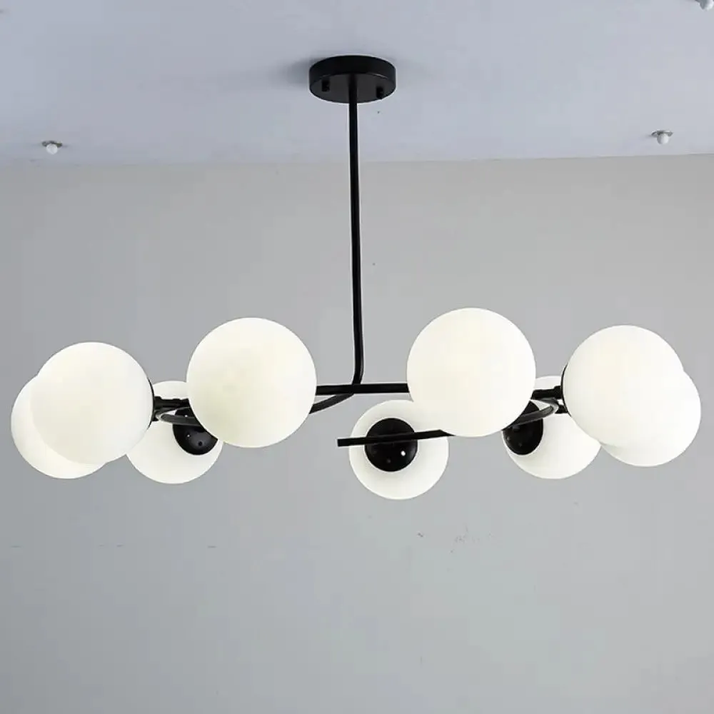 Modern White Glass Sphere Chandelier for Bedroom - Stylish Suspension Lighting Fixture