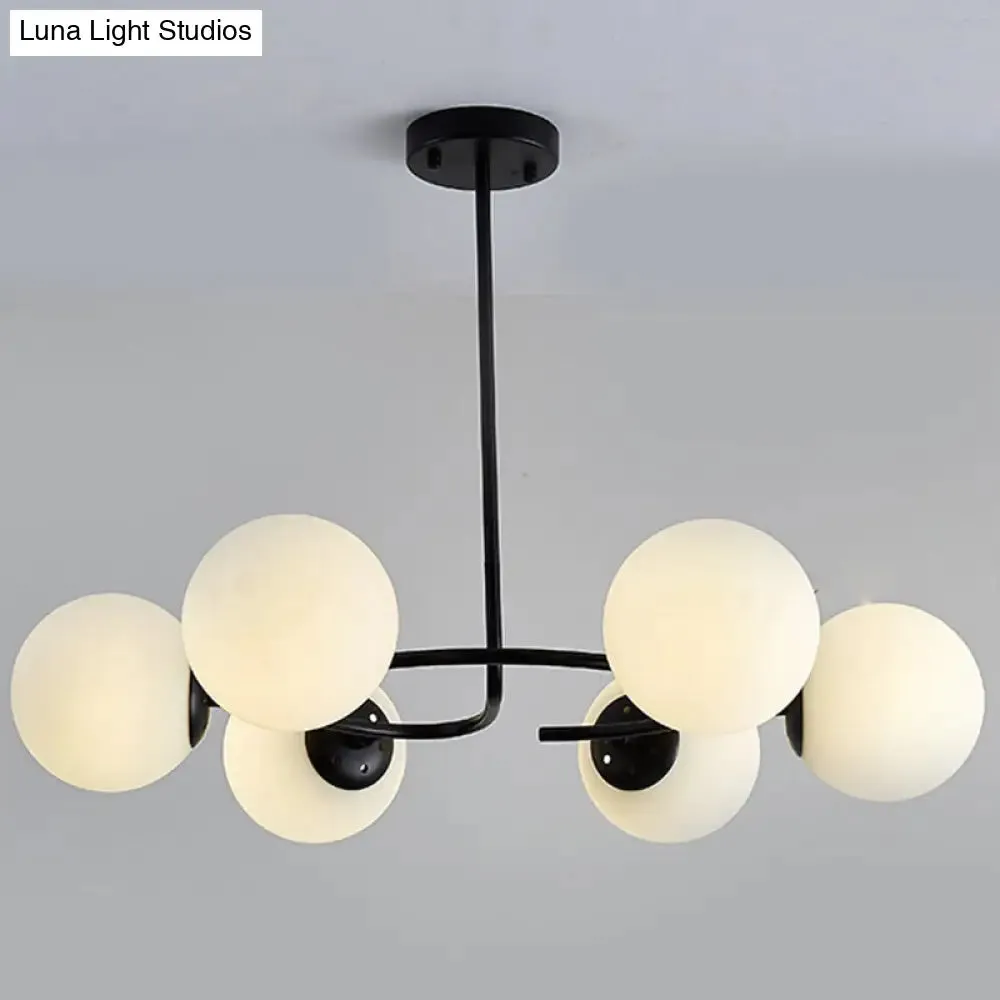 Modern White Glass Sphere Chandelier for Bedroom - Stylish Suspension Lighting Fixture