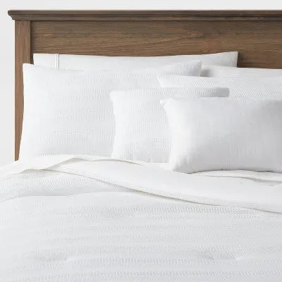 New - 4pc Twin/Twin Extra Long Woven Waffle Stripe Comforter Set White - Threshold