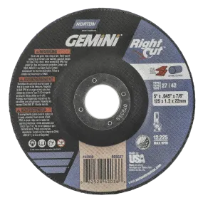 Norton 5 x .045 x 7/8 In. Gemini RightCut Cutting Wheel 24 Q BDA T27/42 25 Count