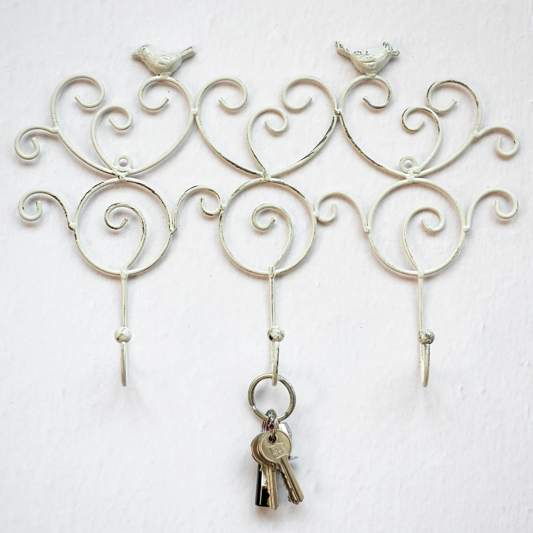 Ornate Hooks With Birds - Antique White