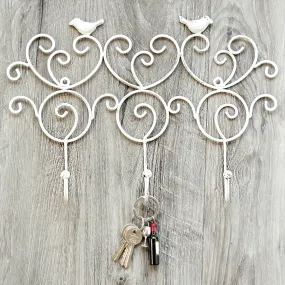 Ornate Hooks With Birds - Antique White