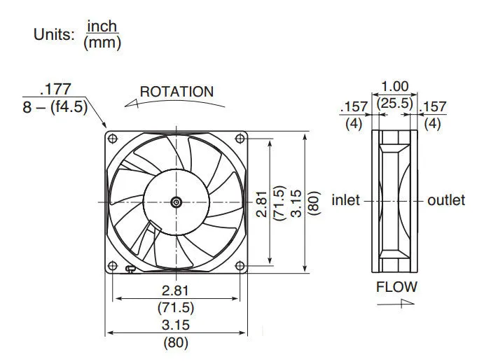 Panaflo NMB 80x80x25mm High Speed Fan Hydro Bearing FBA08A12H-1BX