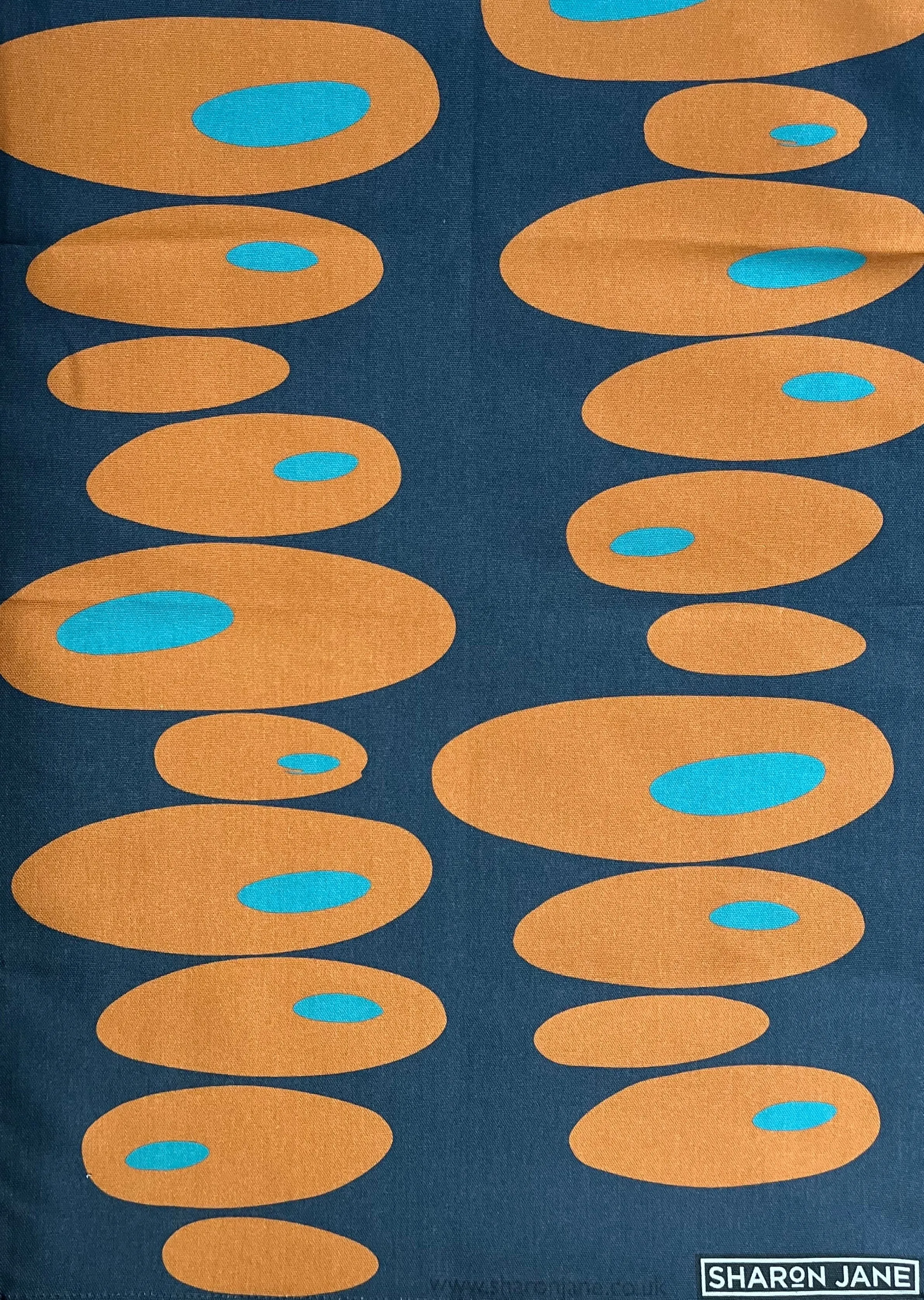 Pebbles Tea Towel - Navy   Orange