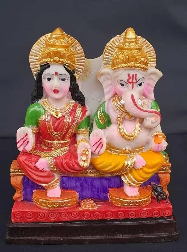 PECH Laxmi Ganesh White Marble Dust Statue, Laxmi-Ganesh Idols for Home & Office Décor, Ganesh Laxmi Marble Look showpiece Diwali, House Warming. White Laxmi & Ganesh Statue - 12 CM / 5 Inch