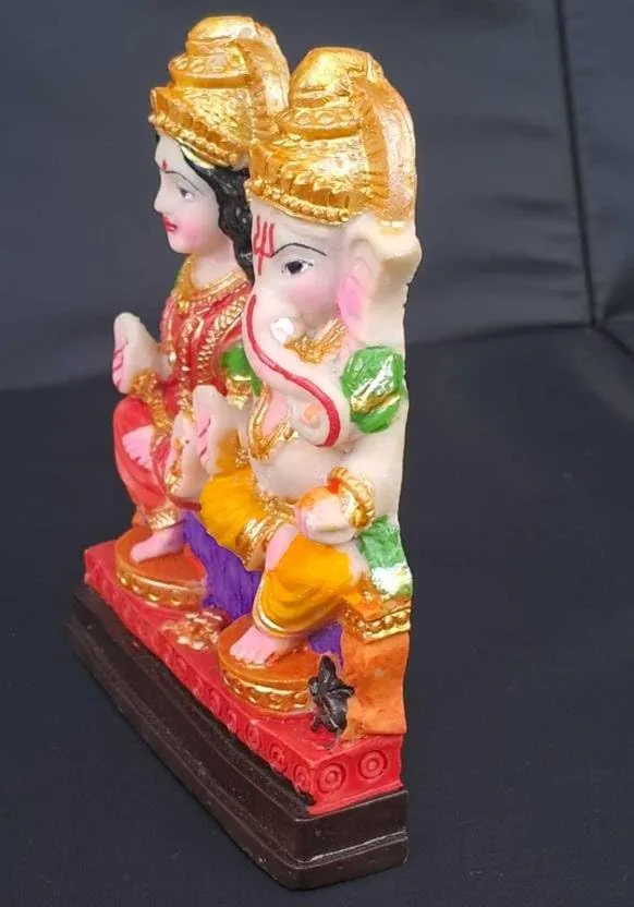 PECH Laxmi Ganesh White Marble Dust Statue, Laxmi-Ganesh Idols for Home & Office Décor, Ganesh Laxmi Marble Look showpiece Diwali, House Warming. White Laxmi & Ganesh Statue - 12 CM / 5 Inch