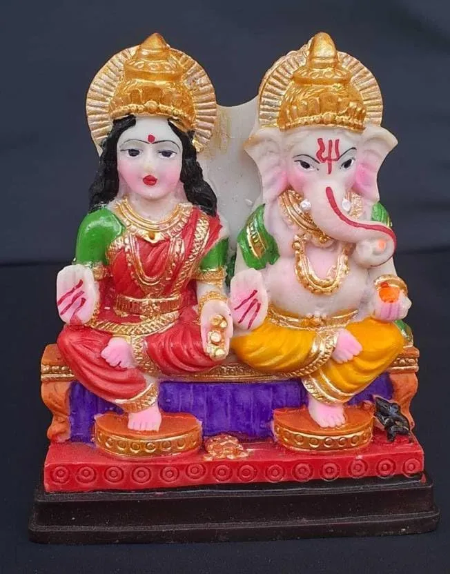 PECH Laxmi Ganesh White Marble Dust Statue, Laxmi-Ganesh Idols for Home & Office Décor, Ganesh Laxmi Marble Look showpiece Diwali, House Warming. White Laxmi & Ganesh Statue - 12 CM / 5 Inch